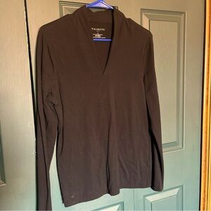 Talbots Women’s Medium top Blouse Shirt Black Long Sleeves Cotton Blend Nice